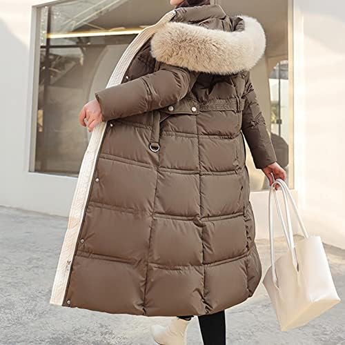 Femei de iarnă îngroșată haină puffer Jachete matlasate cald tunică de modă jacheta lungă rezistentă la vânt cu glugă de blană