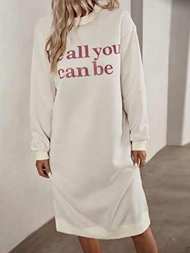 Redesyn pulovere pentru femei - rochie cu hanorac cu umăr grafic cu sloganuri despicate