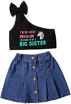 Rixin Toddler Baby fete haine promovat la sora mai mare un umăr tricou + Denim fusta plisata 2 buc vara tinuta Set