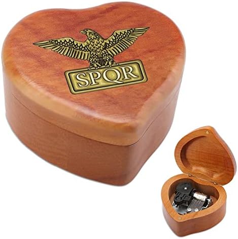 Emblemă de aur spqr vintage din lemn de lemn cu cutie muzicală cutia în formă de inimă cadouri pentru prieteni de familie iubiți