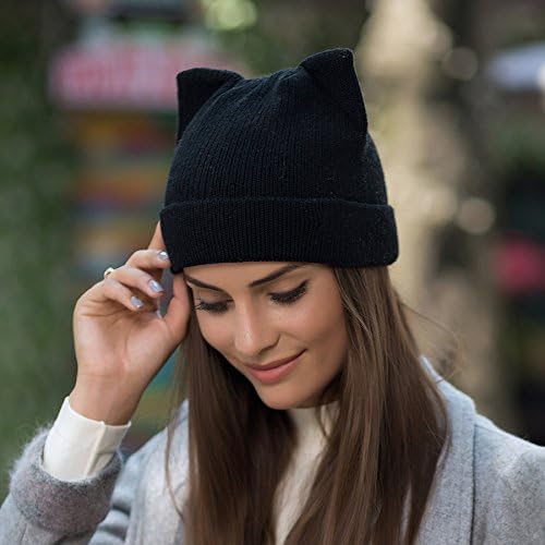 Femei pisică ureche pălărie beanie lână împletită tricot