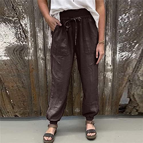 Femei 2023 Pantaloni casuali de vară Smocked Talie elastică Transportul de bumbac pantaloni de lenjerie de bumbac Pantaloni