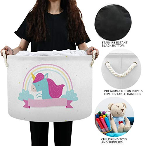 Drăguț unicorn jucărie Hamper rotund canvas organizator coș depozitare coș de apă impermeabil pentru copii dormitor pentru