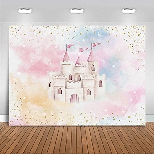 Mocsicka colorat Pastel curcubeu Castel fundal fete prințesă acuarelă curcubeu nor de basm Petrecere de aniversare decoratiuni