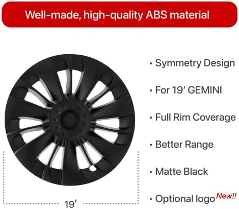 KAVANIC se potrivește Tesla Model Y capac roată Hubcap 19 Inch negru mat suport Logo simetrie Design Stil ciclon 2020-2023