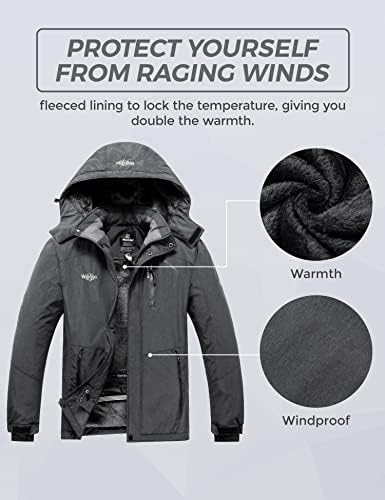 Wantdo pentru bărbați, sacou de schi impermeabil, jacheta de ploaie rezistentă la vânt, iarnă cu glugă caldă