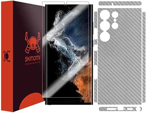 SKYLOMI Silver Carbon Fibre Piele de corp complet compatibil cu Samsung Galaxy S23 Ultra 5G Techsksin cu protector anti-bule