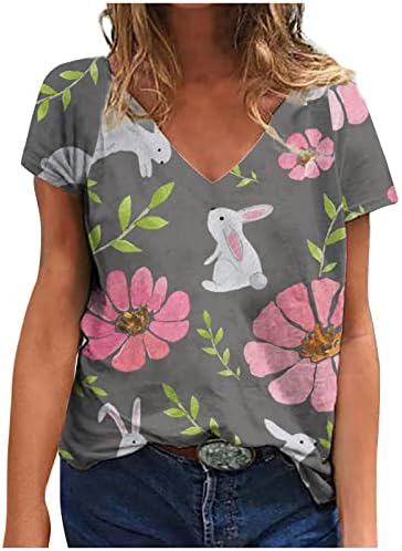 Bluze Lcziwo Happy Easter Day pentru femei 2023 tricouri cu mâneci scurte cu gât în V cu model