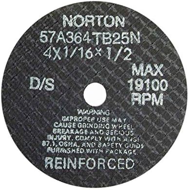 Norton 66243522502 4x1 / 16x1 / 2 în. 57A Cut-Off roți, alaun. Oxid, BA Tip 41, granulație 36, pachet 25