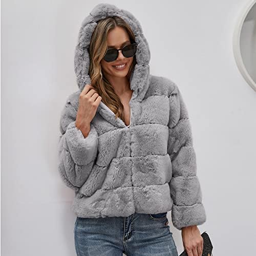 Paltoane de lână faux pentru femei, iarnă, cu glugă cu glugă caldă de iarnă, mânecă lungă, plus dimensiuni, glugă de pluș jachetă
