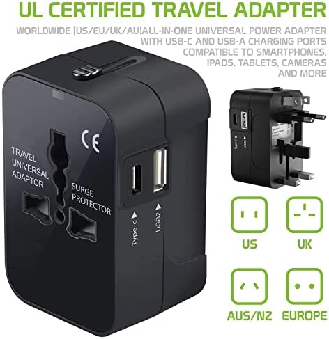 Travel USB Plus International Power Adapter Compatibil cu XOLO B700 pentru putere mondială pentru 3 dispozitive USB TIPEC,