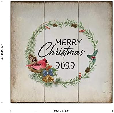 Vintage rustic chic stil 12x12in de Crăciun palet din lemn fericit Crăciun 2022 coroană perete cardinal placă suspendată pentru