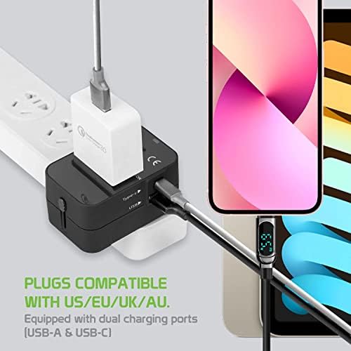 Travel USB Plus International Power Adapter Compatibil cu Samsung Galaxy Avant pentru puterea la nivel mondial pentru 3 dispozitive