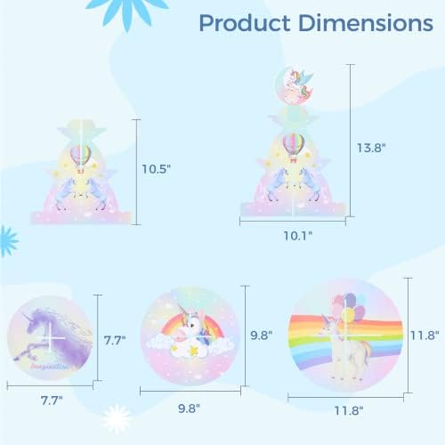 Yhomu Cartoon Rainbow Unicorn Cupcake Stand, suport pentru tort de carton cu 3 niveluri, turn rotund de desert rotund, suport