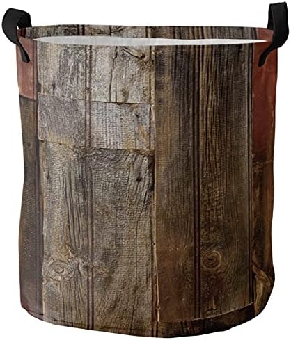 Coșuri mari de rufe din pânză Oxford - coș de spălat pliabil pentru rufe impermeabil coș de spălat maro vechi din lemn coș