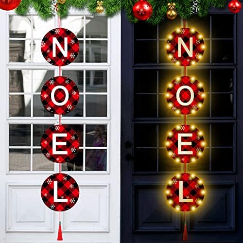 Decorații de Crăciun Noel Sign cu ușă cu LED LED NOEL STANNER BANNER PLAID WOOD din lemn de Crăciun decor pentru Crăciun în
