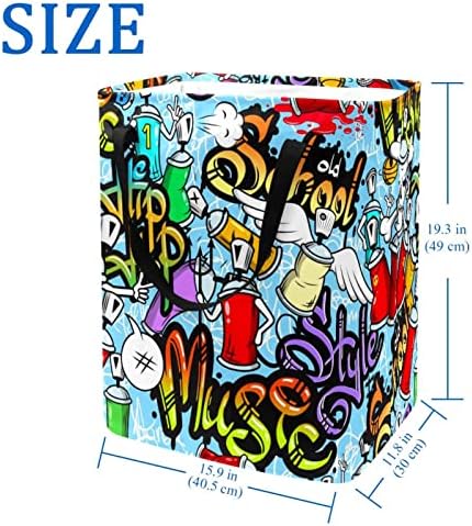 Hip Hop Muzica stil Doodle imprimare pliabil rufe Hamper, 60L impermeabil rufe coșuri de spălat Bin haine jucării Depozitare