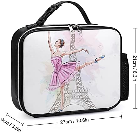 FunnyStar Ballerina fata Turnul Eiffel durabil din piele Lunch Box Container Meal Tote Bag cu mâner detașabil Buckled pentru