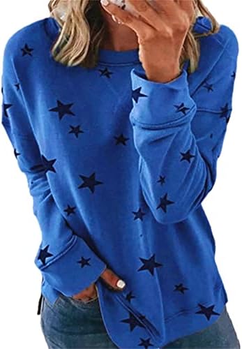 Femei libere, plus mărime, pulovere pulovere de pulovere cu stele casual, cu mânecă lungă liberă