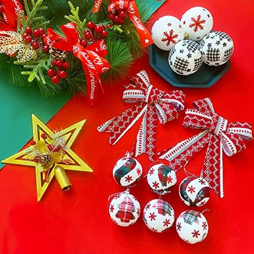 MTSCE 20pc Buffalo Plaid Ornamente de Crăciun, Buffata roșie de in Decorațiuni de Crăciun cu arc de Crăciun și scrisori veselă,