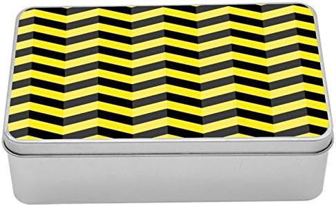 Cutie metalică Chevron Galben Ambesonne, model negru și galben Chevron Danger pericol Semn de avertizare cu dungi în zig-zag,