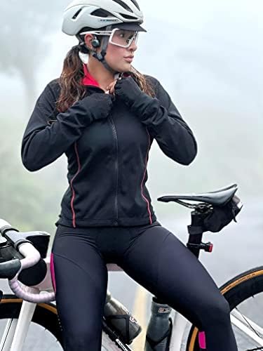 Difos femei jachete de ciclism din fleece termice calde rezistente la vânt, cu fermoar complet, cu o vreme rece reflectantă
