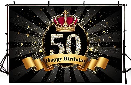 Sendy 7x5ft fericit 50 de ani de naștere fotografie fundal de fundal sclipici negru și aur fundal de coroană pentru bărbat