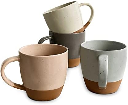 Mora Ceramic Large Latte Mug Set de 4, 16oz - căni de cafea din porțelan cu microunde, cu mâner mare-stil Modern, Boho, unic