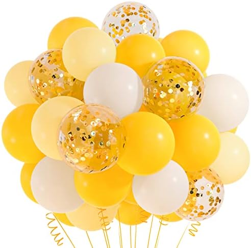TUPARKA 12 inch Galben Aur Alb confetti baloane 60 pachet Pastel galben alb Petrecere balon pentru floarea-soarelui albine