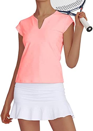 Cămașă de tenis pentru femei Meja, mânecă scurtă, t cămașă de golf pentru gât, cămăși de alergare rapidă uscată