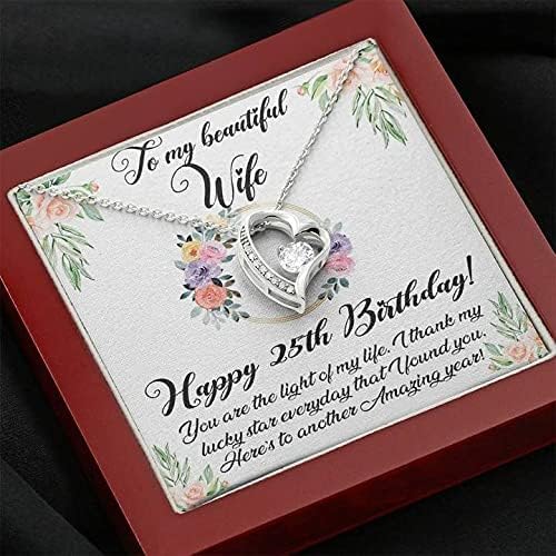 Bijuterii cu carduri de mesaje, colier handmade - Colier fericit de 25 de ani pentru soție, la frumoasa mea soție de 25 de