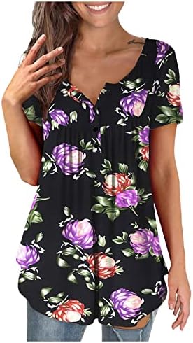Femei 2023 Bumbac cu mânecă scurtă Grafic floral liber Fit relaxat Fit tricou de top casual vneck pentru doamne wu