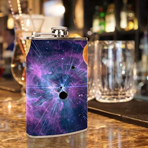 Hip Flask pentru lichior din oțel inoxidabil Leakproof cu pâlnie 7.7 oz capac din piele mare cadou idee Flask-Galaxy Universe