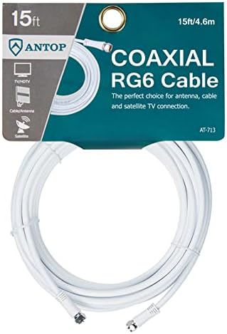 Cablu coaxial ANTOP RG6, conectori de 15ft, F-Type, ideal pentru antene TV, televizoare prin cablu, cutie de cablu, receptoare