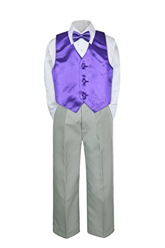 4pc formal bebeluș formal băiat vestă violet cu papion de papuri de argint Suite S-7