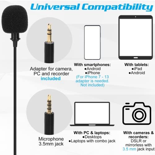 Microfon profesional Lavalier Lavel pentru Xiaomi MI Play Compatibil cu telefonul iPhone sau camera Blogging Vlogging ASMR