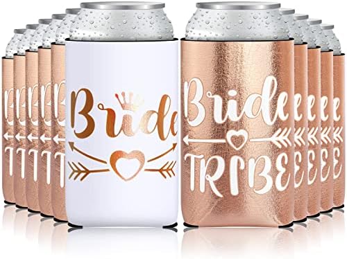Bachelorette Party Decorations-1 White Bride Nunta Can Cooler și 10 Rose Gold Bride Tribe Can Coolers Bachelorette Party Suppii