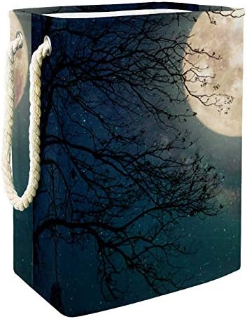DJROW rufe Decorative împiedică Calea Lactee stea în cerul nopții lună plină și copac vechi coș de depozitare pliabil cu mânere