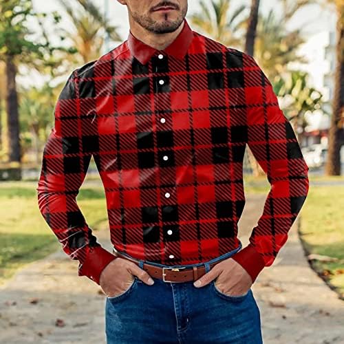 Xxbr pentru bărbați pentru bărbați cămăși pe cămăși cu mânecă lungă Turndown guler cu grilă cămașă strada vintage tricou casual