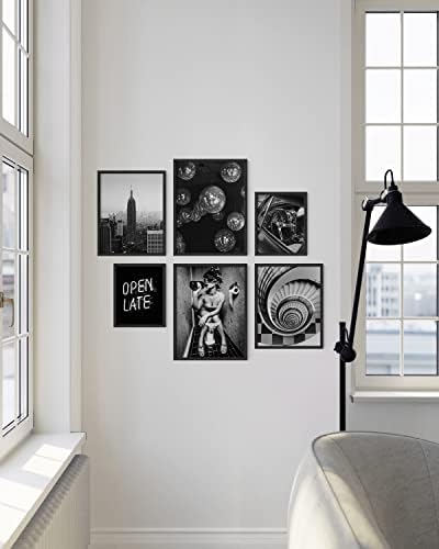 Haus and Hues Set de afiș alb -negru de 6 - Afise alb -negru pentru estetică în cameră, afișele trippy, New York City Pictures