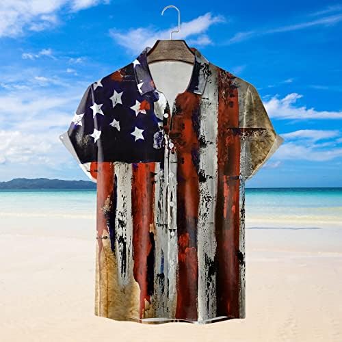 XXBR Tricouri hawaiene pentru bărbați, Ziua Independenței Button cu mânecă scurtă în jos Tricou de vară, relaxat-fit Casual