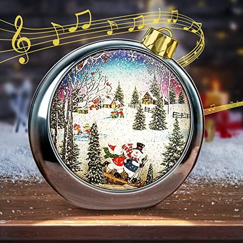 10,2 H Globuri de zăpadă de dimensiuni mari Crăciun cu cutie de muzică, inclusiv 8 cântece, Crăciun luminat cu sclipici mari