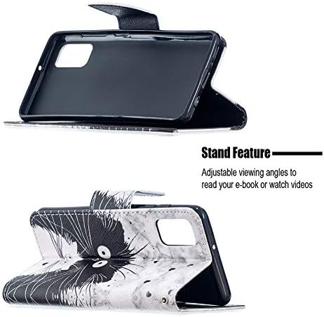 MEIKONST Galaxy A12 5G caz de imprimare din piele PU cartuș de imprimare din piele cu card Kickstand sloturi de numerar curea de mână Folio Flip portofel de protecție pentru Samsung Galaxy A12 5G Black Lace HX2