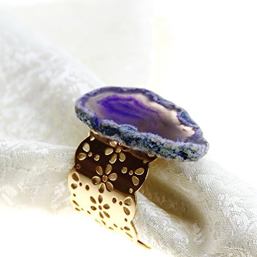Quaeas QN18050913 inel de șervețel natual violet cu culoare de aur, suport pentru șervețel de nuntă, set 4PCS