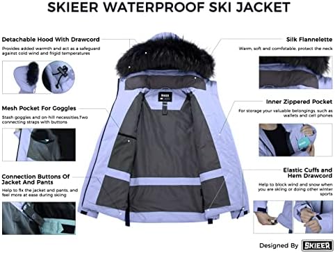 Jacheta de schi impermeabilă pentru femei Skieer, sacou cu glugă groasă de iarnă