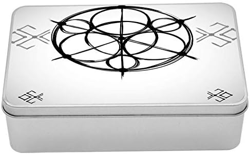Cutie de staniu Geometry Ambesonne, plan geometric schițat cu originile spirale învolburate ale universului cosmos, portabile