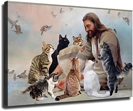 Isus Dumnezeu creștin înconjurat de pisici îngeri pentru oameni adoră pisicile poster și arta de perete poză print tipărit