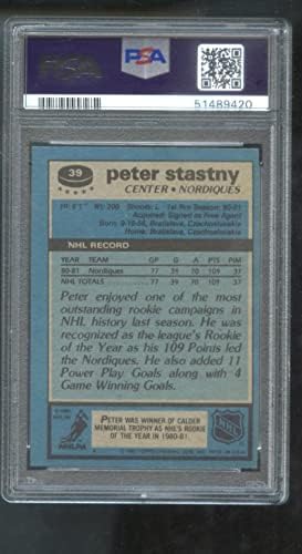 1981-82 Topps 39 Peter Stastny RC Rookie PSA 8 Card de hochei gradat NHL 1982