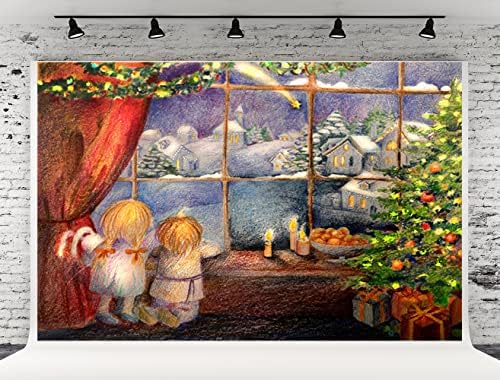 5x3ft pastel Crăciun pictura Baby fundal Culoare pictura fundal roșu Crăciun fereastra Fairyland zăpadă scena pomul de Crăciun