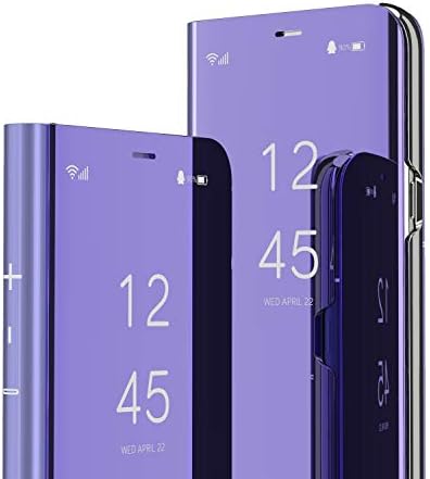 LEMAXELERS compatibil cu iPhone 12 mini Case Mirror design Clear View Flip Ultra Slim protecter Shell cu capac de protecție Kickstand compatibil cu iPhone 12 mini 5.4 Mirror PU PU Purple